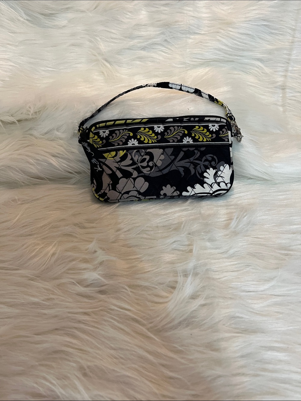Vera Bradley Black Floral Wristlet with Yellow Accents